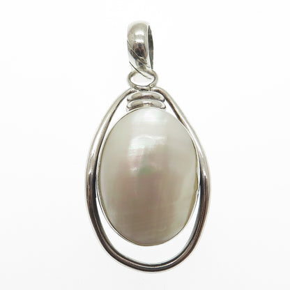 925 Sterling Silver Vintage Real Mother-of-Pearl Modernist Pendant