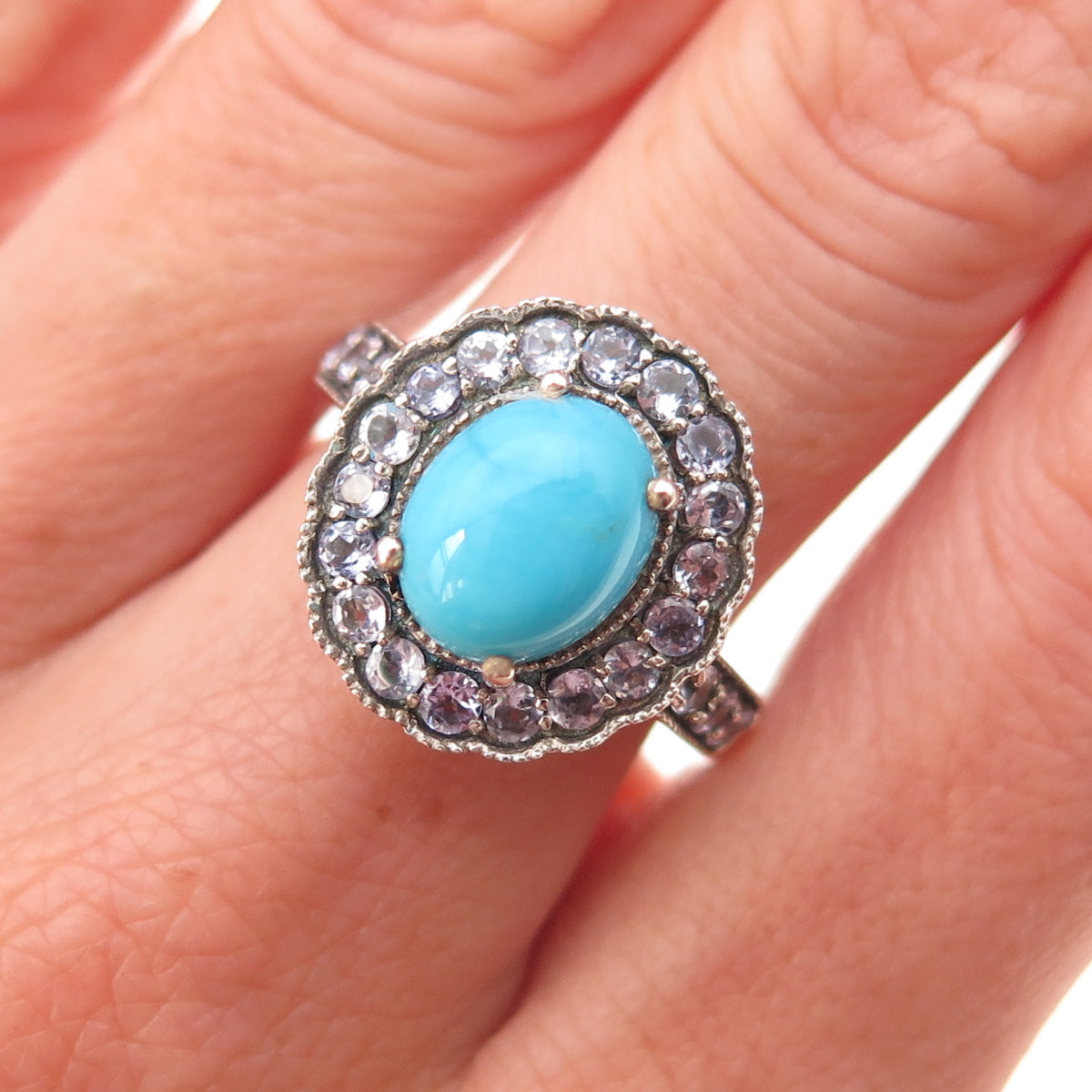 Chuck Clemency 925 Sterling Real Sleeping Beauty Turquoise Tanzanite Ring Size 7