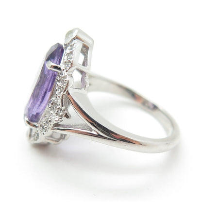 DSMK 925 Sterling Silver Oval-Cut Amethyst & White Topaz Gem Ring Size 6.25