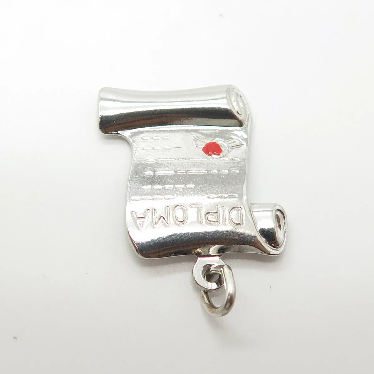 925 Sterling Silver Vintage Enamel Diploma Scroll Charm Pendant
