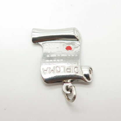 925 Sterling Silver Vintage Enamel Diploma Scroll Charm Pendant