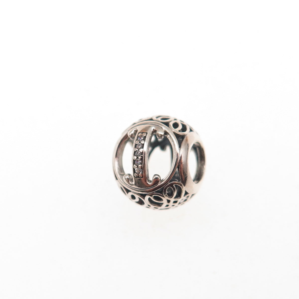 Pandora 925 Sterling Silver C Z Letter I Initial Slide Bead Charm