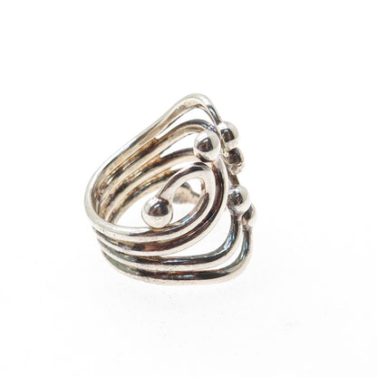 ATI ANNIKA WITT Sterling Silver Vintage Modernist Wavy Adjustable Ring Size 8.5