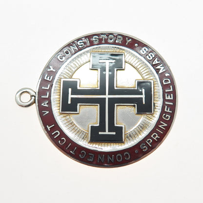 ROBBINS CO. 925 Sterling Gold Plated Vintage Enamel CT Valley Consistory Pendant