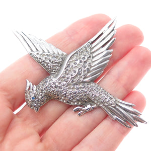 925 Sterling Silver Antique Marcasite & Rhinestone Bird Brooch (missing stones)