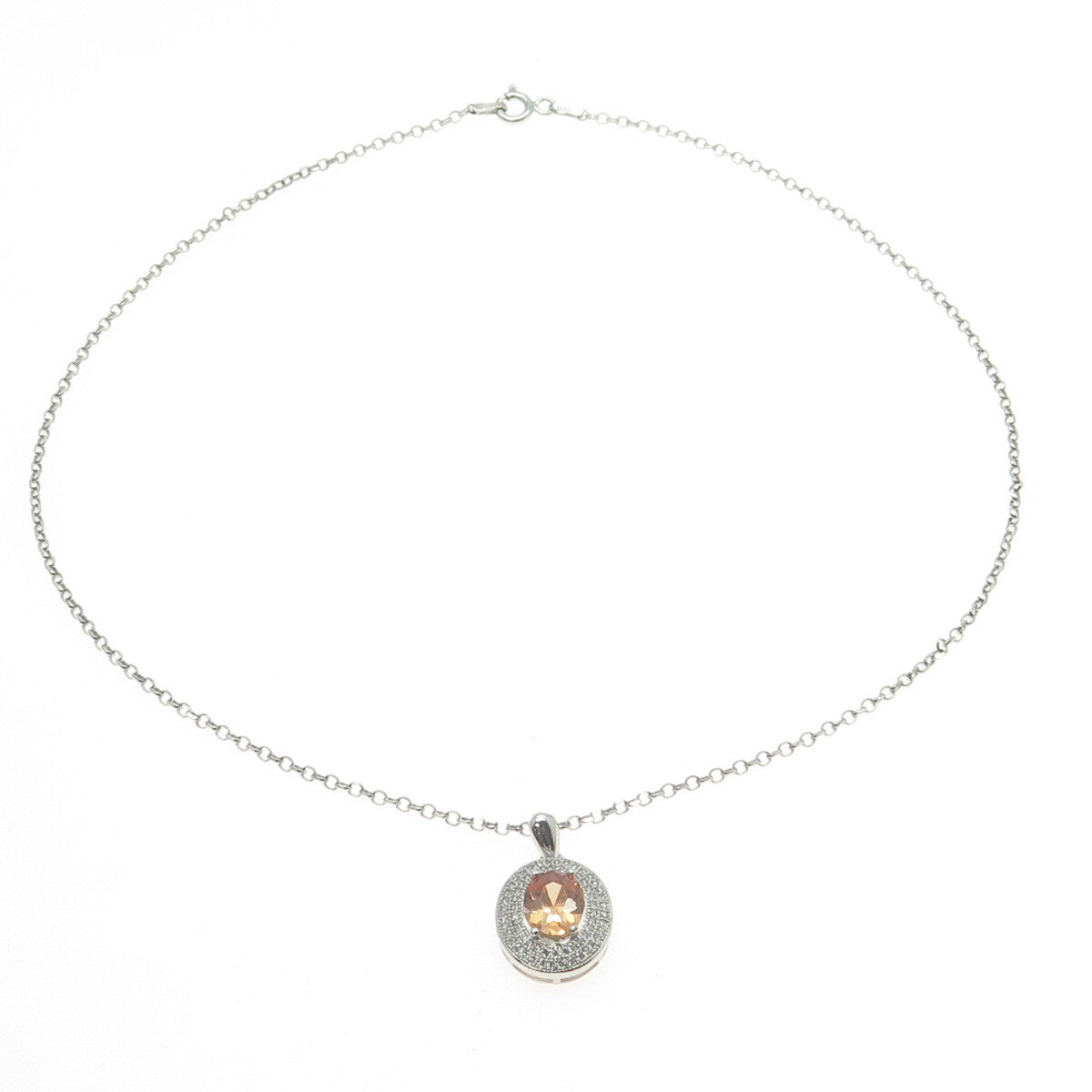 925 Sterling Silver Champagne & White C Z Rolo Chain Necklace 16"