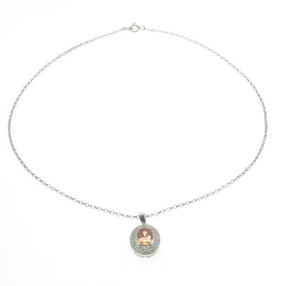 925 Sterling Silver Champagne & White C Z Rolo Chain Necklace 16"