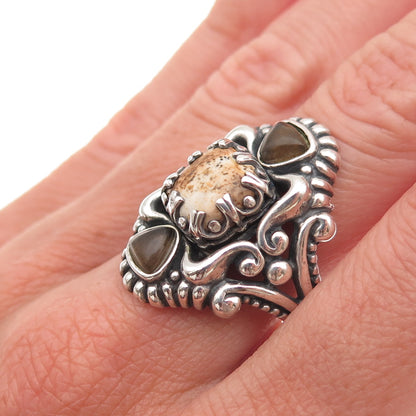 Carolyn Pollack 925 Sterling Silver Vintage Real Jasper & Agate Ring Size 8.25