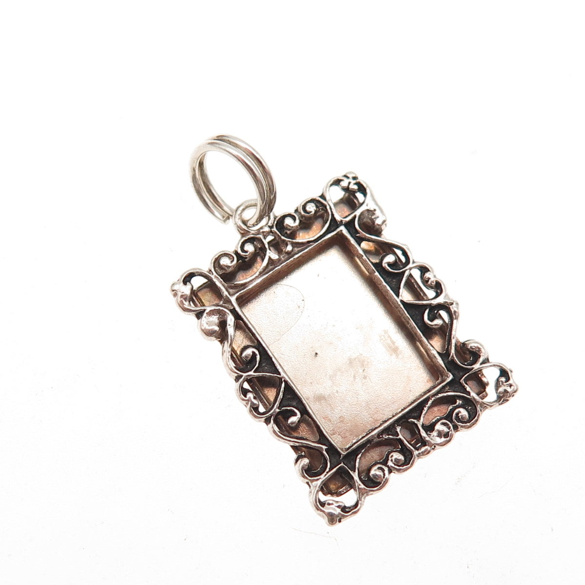 Nevada 925 Sterling Silver Vintage Picture Frame Oxidized Charm Pendant
