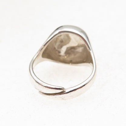 835 Silver Vintage Enamel Modernist Dome Oxidized Adjustable Ring Size 7