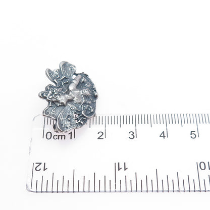 LISA LEE CREATIONS 925 Sterling Silver Vintage Fairy Oxidized Pin Brooch Pendant