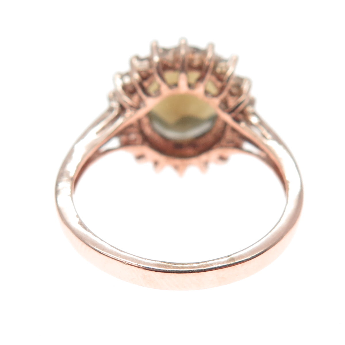 925 Sterling Silver Rose Gold Plated Real Smoky Quartz & C Z Ring Size 8.25