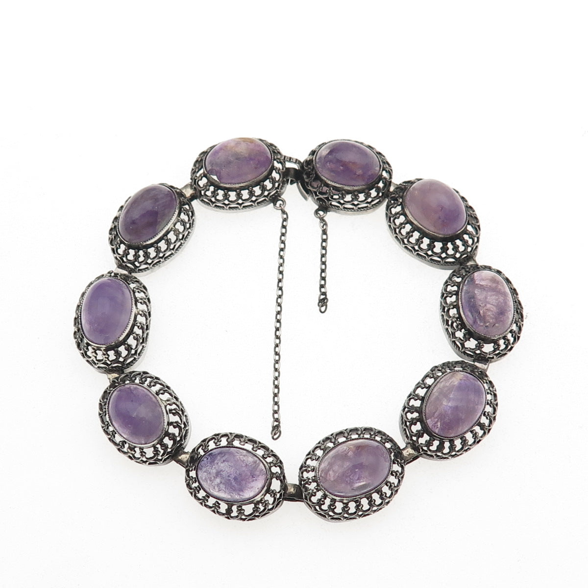 925 Sterling Silver Antique Art Deco Germany Real Amethyst Bracelet 6.75"