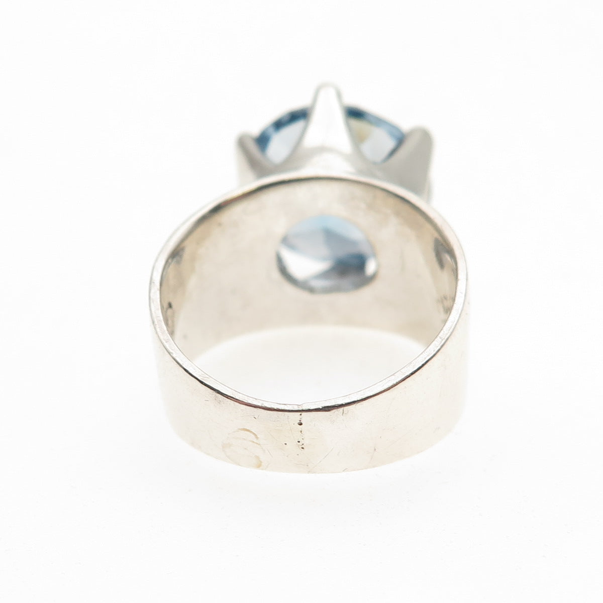 925 Sterling Silver Vintage Mexico Round-Cut Blue C Z Modernist Ring Size 7