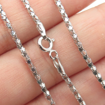 925 Sterling Silver Italy Pave C Z Cross Pendant Popcorn Chain Necklace 16"