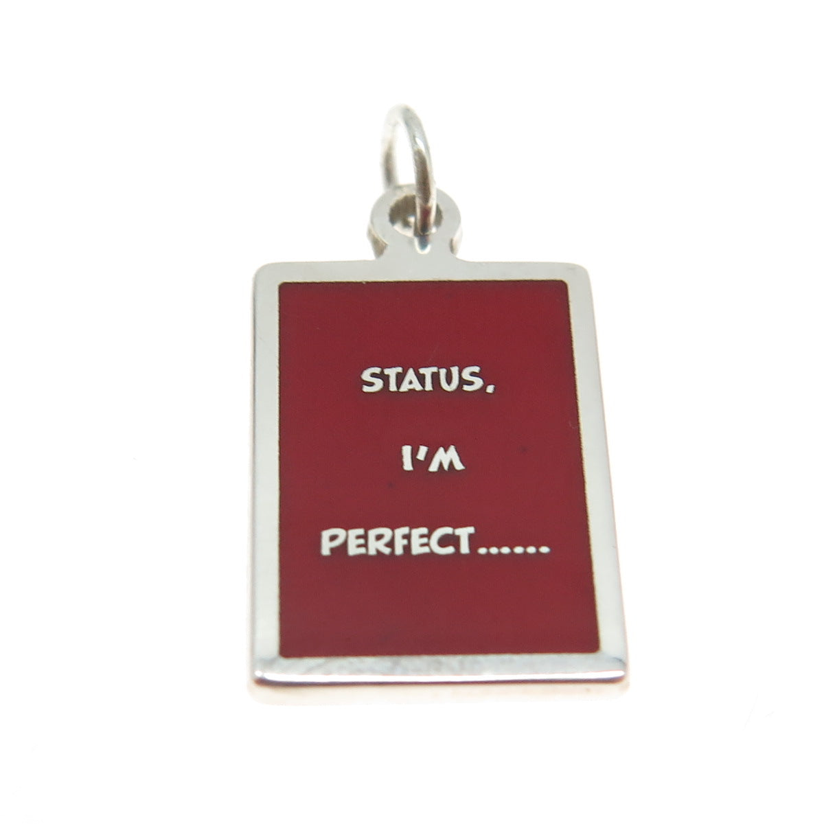 925 Sterling Silver Red Enamel "Status I'm Perfect" Minimalist Charm Pendant