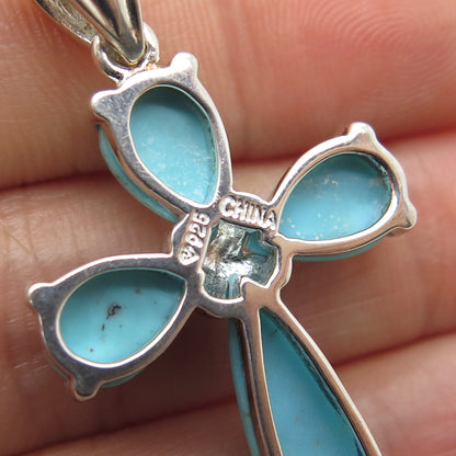 925 Sterling Silver Real Turquoise Gemstone Cross Pendant