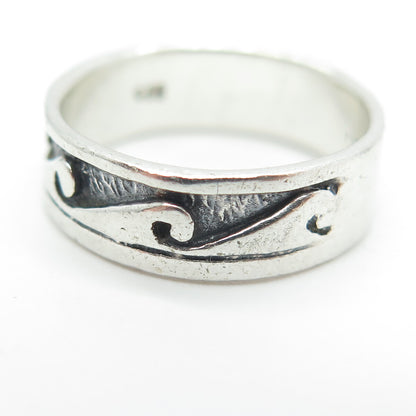 925 Sterling Silver Vintage Water Pattern Band Ring Size 5.75