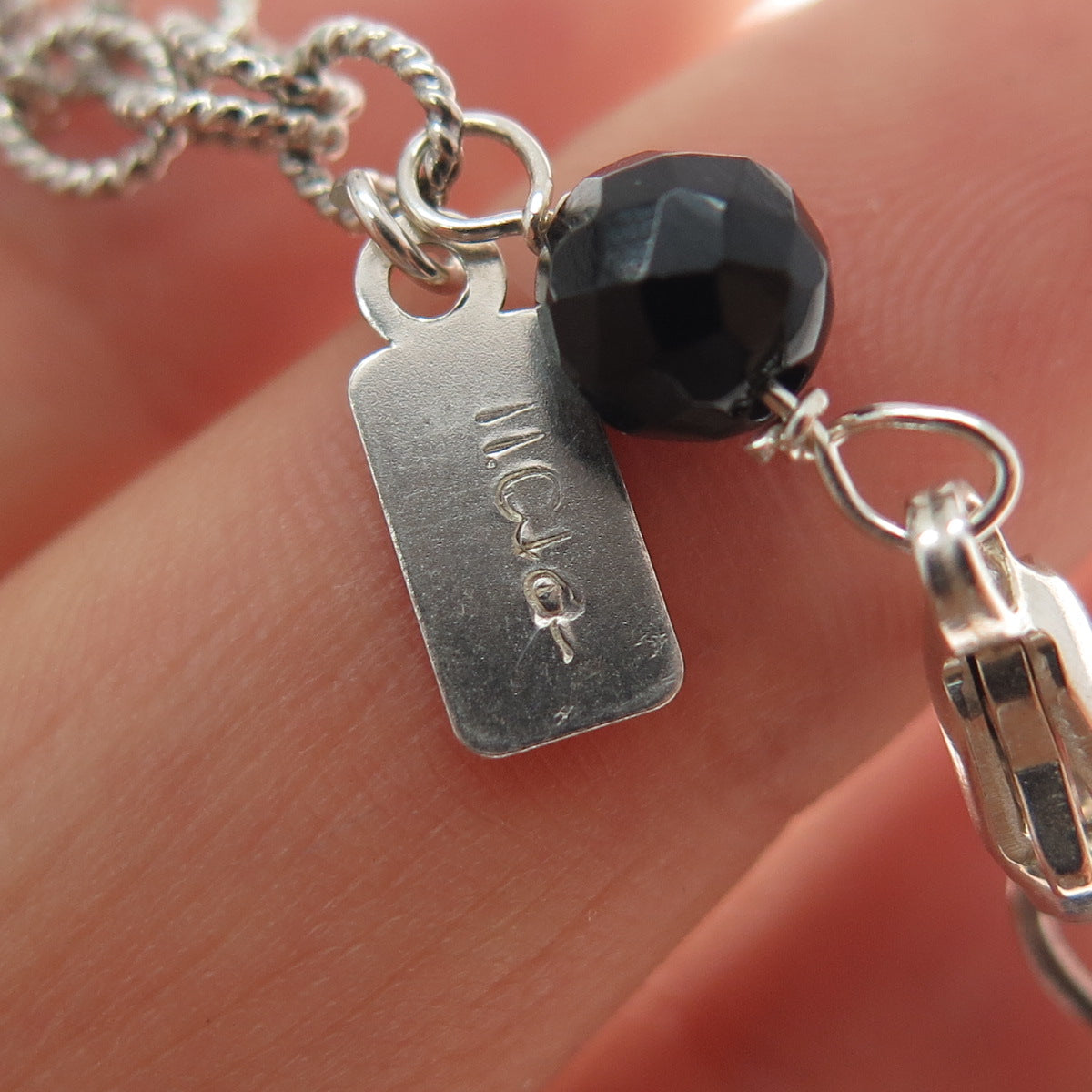 925 Sterling Silver Vintage Black & White Onyx Carnelian Turquoise Necklace 16"