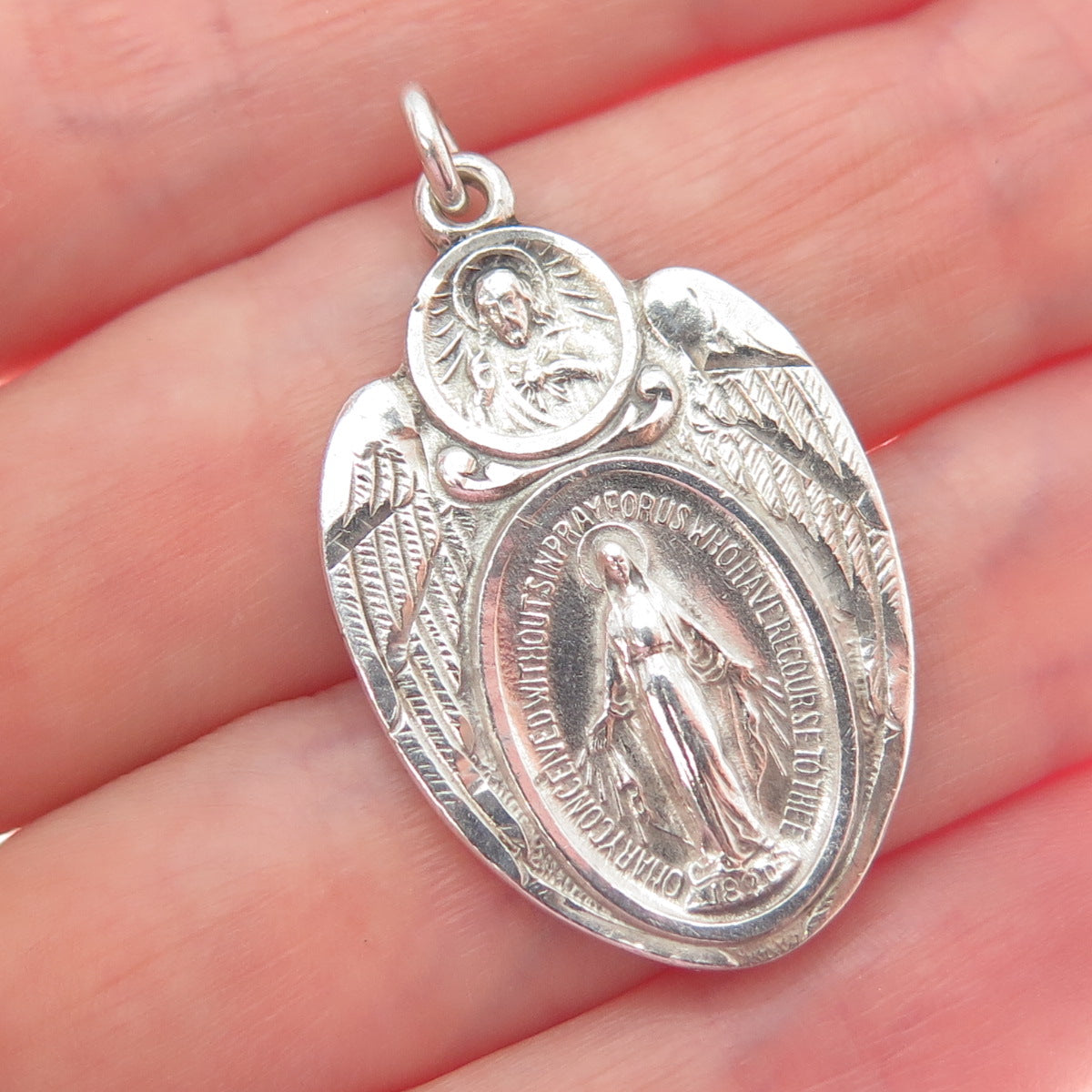 HMH RELIGIOUS MFG 925 Sterling Silver Antique St. Mary Medal Oxidized Pendant