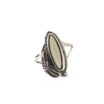 Old Pawn 925 Sterling Silver Vintage Southwestern MOP Feather Ring Size 3.25