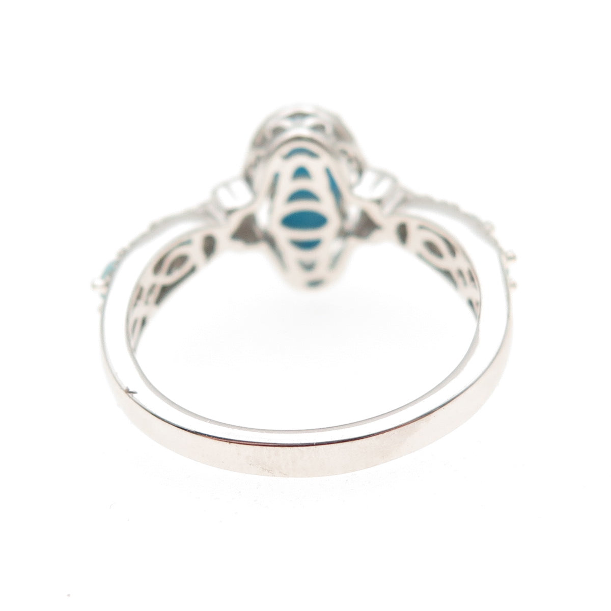 Chuck Clemency 925 Sterling Real Turquoise White Topaz & Aquamarine Ring Size 8