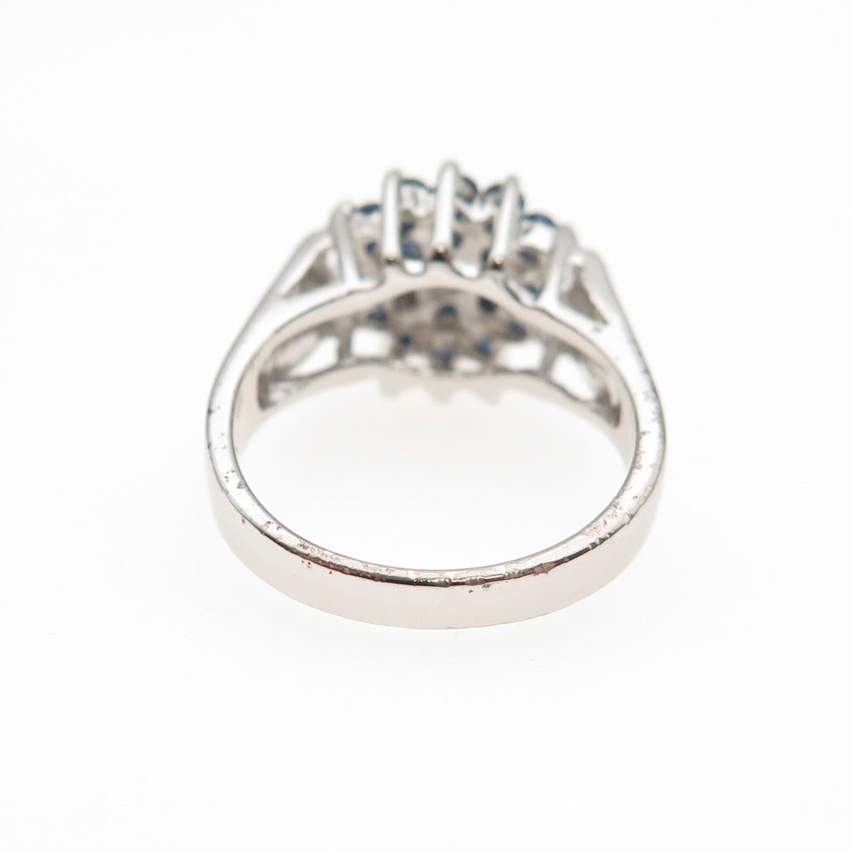 925 Sterling Silver Real Round-Cut Sapphire Floral Ring Size 5