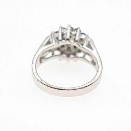925 Sterling Silver Real Round-Cut Sapphire Floral Ring Size 5