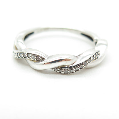 SAMARA SJD 925 Sterling Silver Real Round-Cut Diamond Twisted Ring Size 6.25