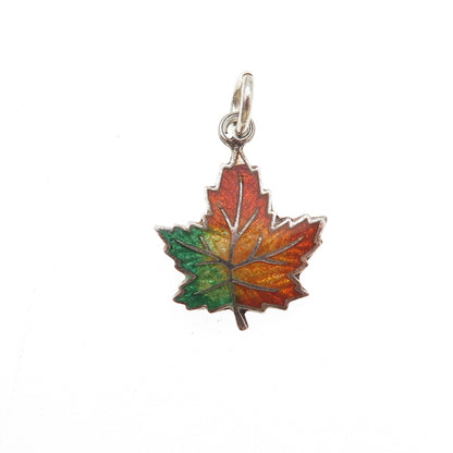 C. Lamond Fils Sterling Silver Antique Art Deco Enamel Maple Leaf Mini Pendant