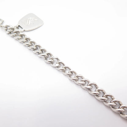 925 Sterling Silver Vintage Letter "S'' Initial Charm Cable Link Bracelet 7''