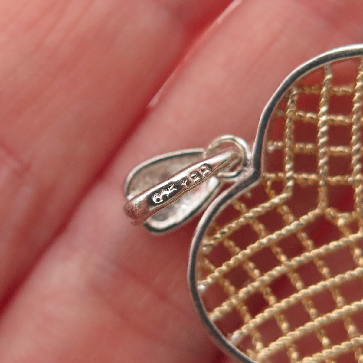 925 Sterling Silver 2-Tone Vintage Heart Charm Pendant