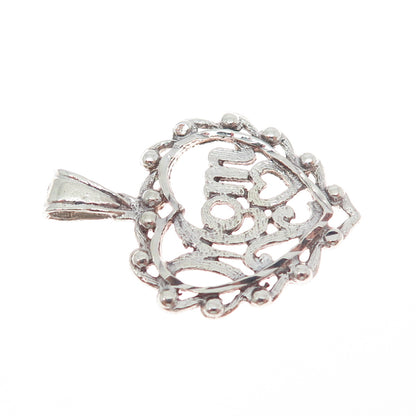 925 Sterling Silver Vintage Mom Heart Beaded Charm Pendant