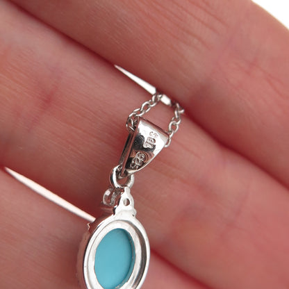 925 Sterling Silver Real Turquoise & White Topaz Cable Chain Necklace 18"