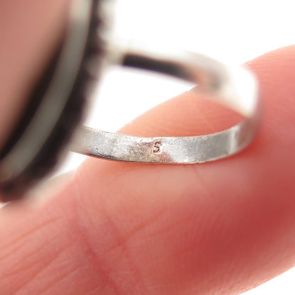 925 Sterling Silver Vintage Real Jade Bamboo Oxidized Ring Size 6.25