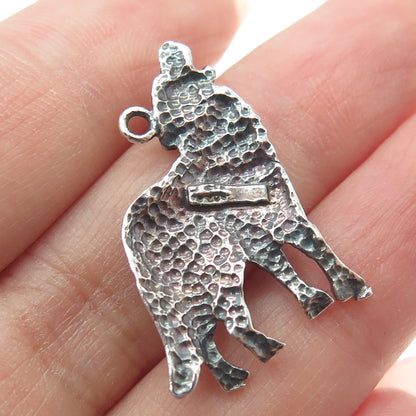 925 Sterling Silver Vintage Howling Wolf Oxidized Pendant