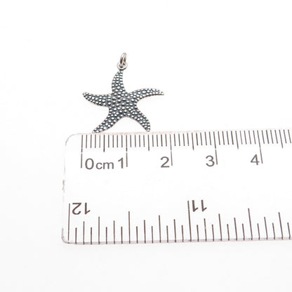 925 Sterling Silver Vintage Starfish Granulated Oxidized Charm Pendant
