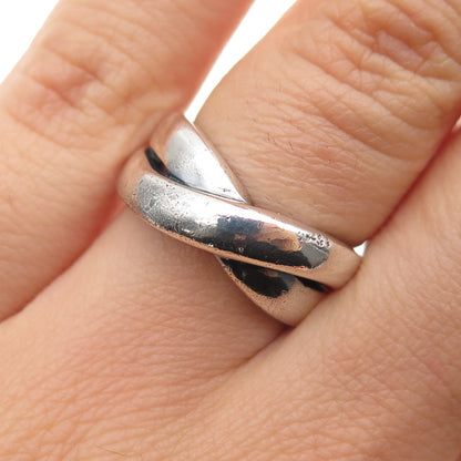 925 Sterling Silver Vintage Modernist Crisscross Oxidized Ring Size 5.75