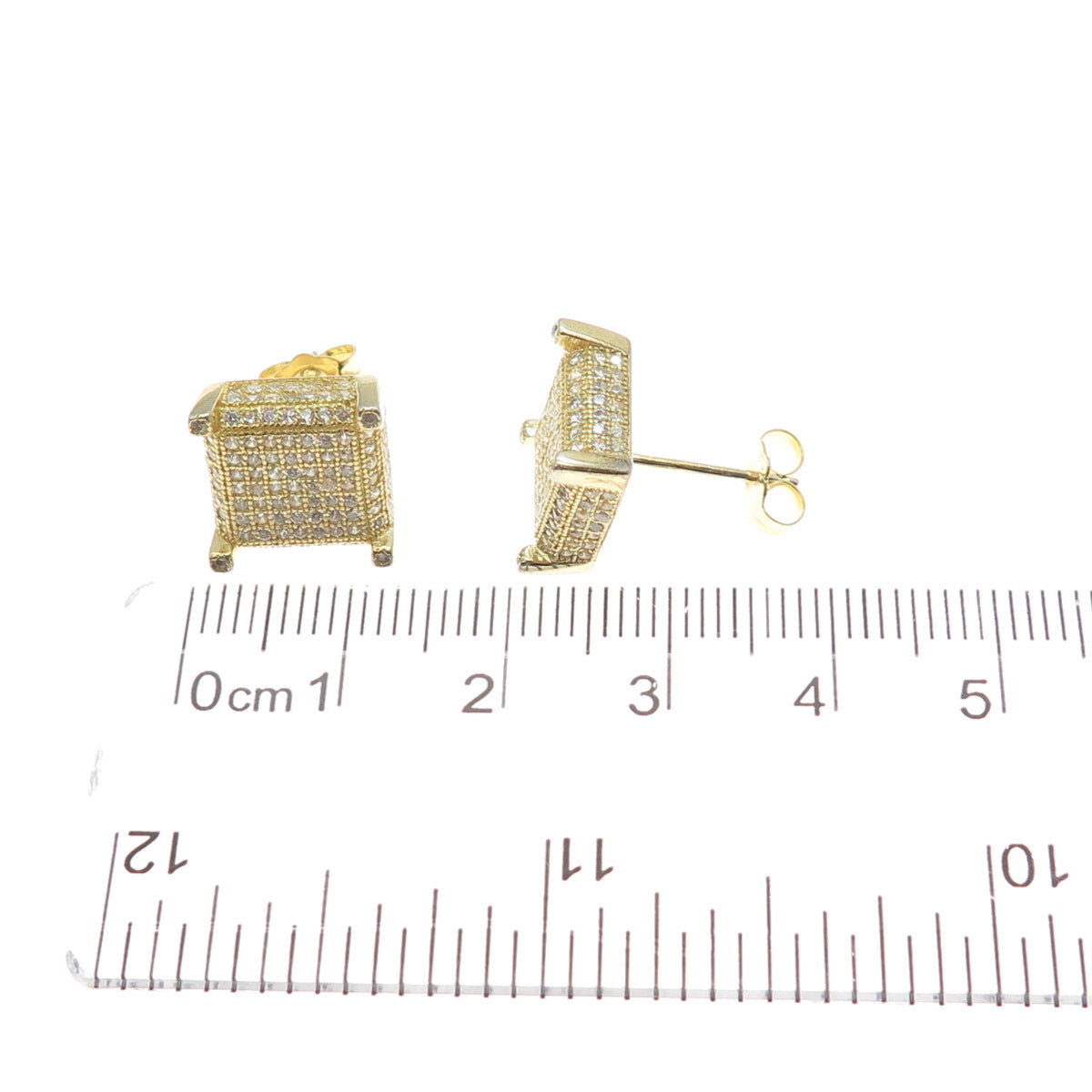 925 Sterling Silver Gold Plated Round-Cut C Z Sparkle Square Stud Earrings