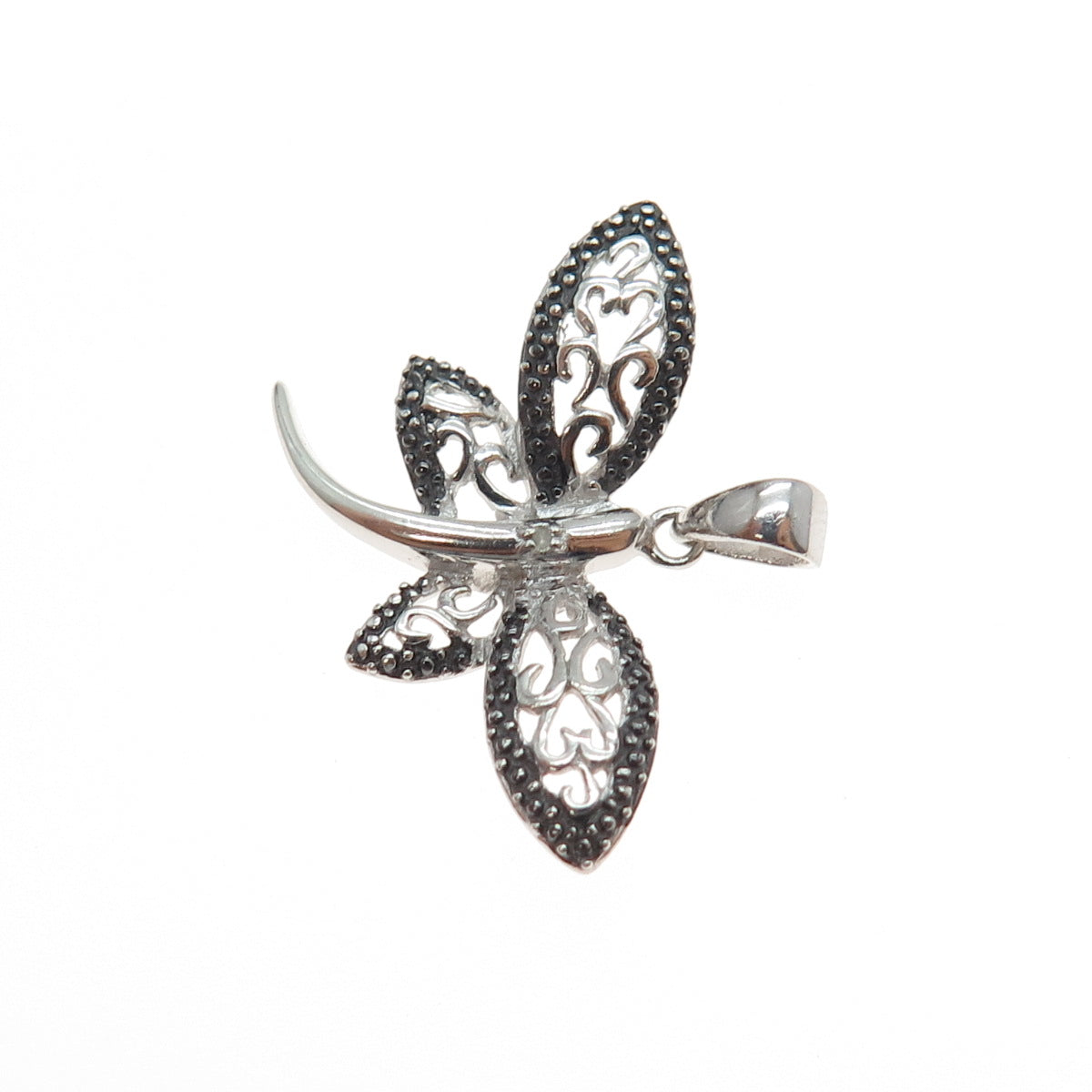 925 Sterling Silver Real Diamond Accent Dragonfly Charm Pendant