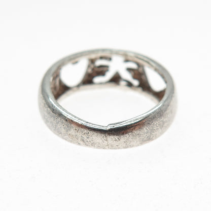 925 Sterling Silver Vintage EFS Mexico Child & Heart Oxidized Ring Size 6.25