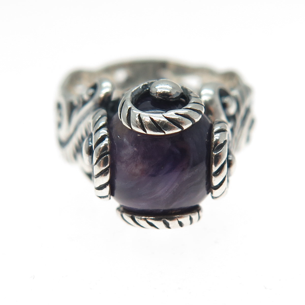 CAROLYN POLLACK 925 Sterling Silver Vintage Real Charoite Swirl Ring Size 5.25