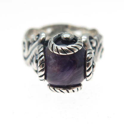 CAROLYN POLLACK 925 Sterling Silver Vintage Real Charoite Swirl Ring Size 5.25
