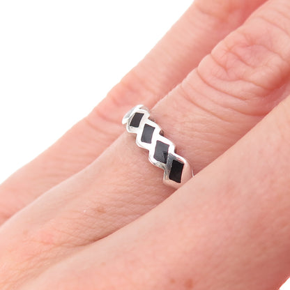 Silver Fox Old Pawn 925 Sterling Vintage Southwestern Black Onyx Ring Size 4.75
