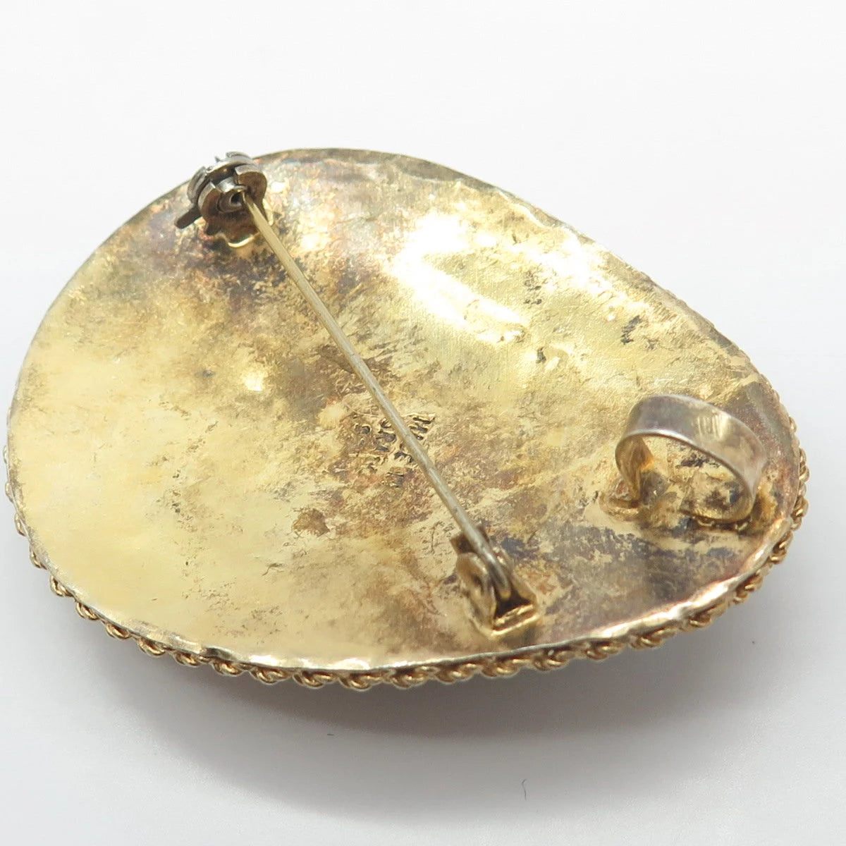 925 Sterling Silver Gold Plated Vintage Israel Eilat & Quartz Pin Brooch/Pendant