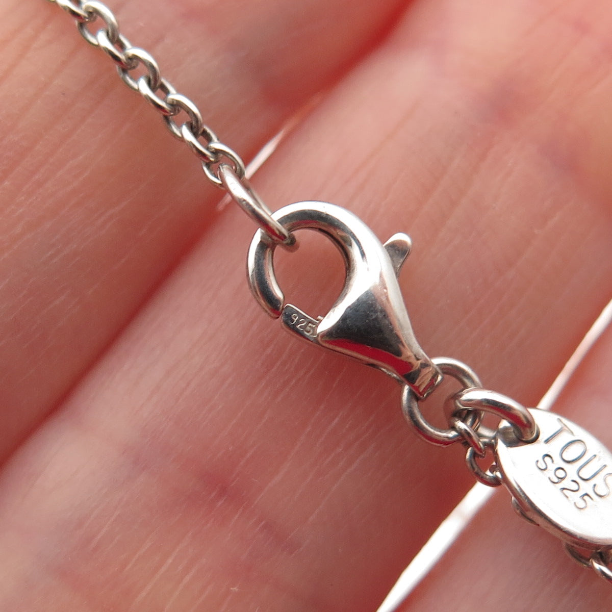 TOUS 925 Sterling Silver Real MOP Bear Cable Link Bracelet 5.75"