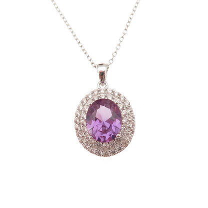 925 Sterling Silver Real Amethyst & White Topaz Cable Chain Necklace 18"