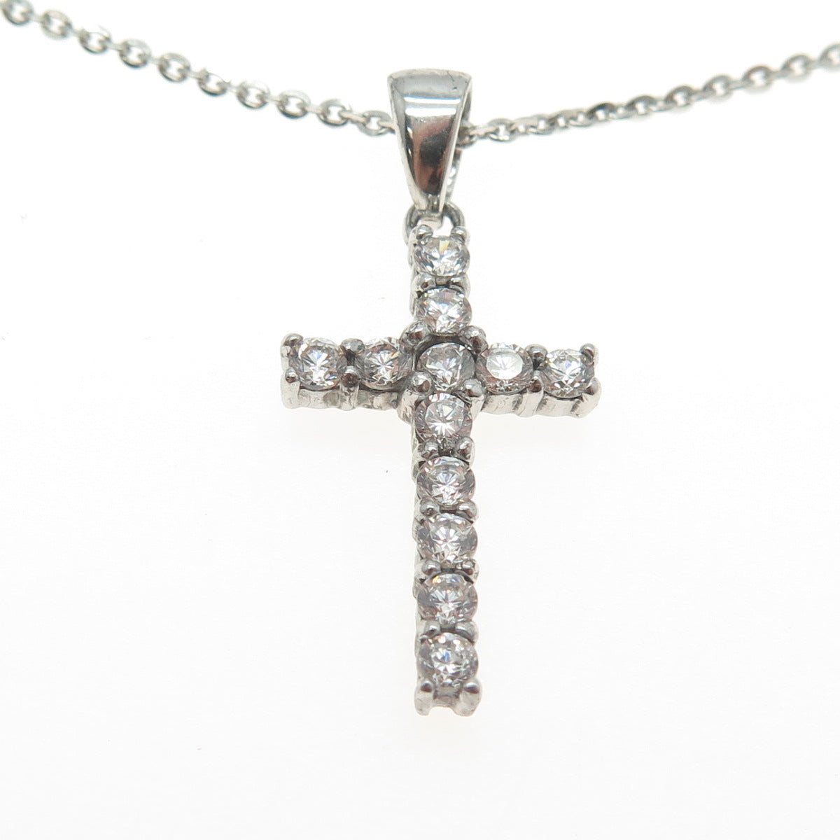 925 Sterling Silver Italy C Z Cross Pendant Cable Chain Necklace 16"