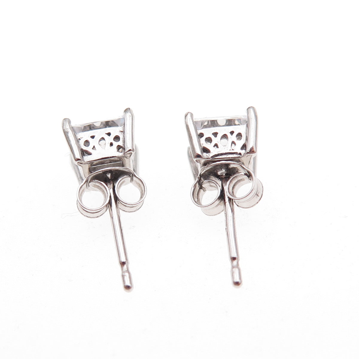925 Sterling Silver Princess-Cut C Z Stud Earrings