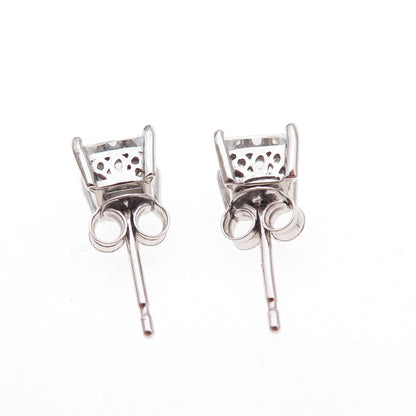 925 Sterling Silver Princess-Cut C Z Stud Earrings
